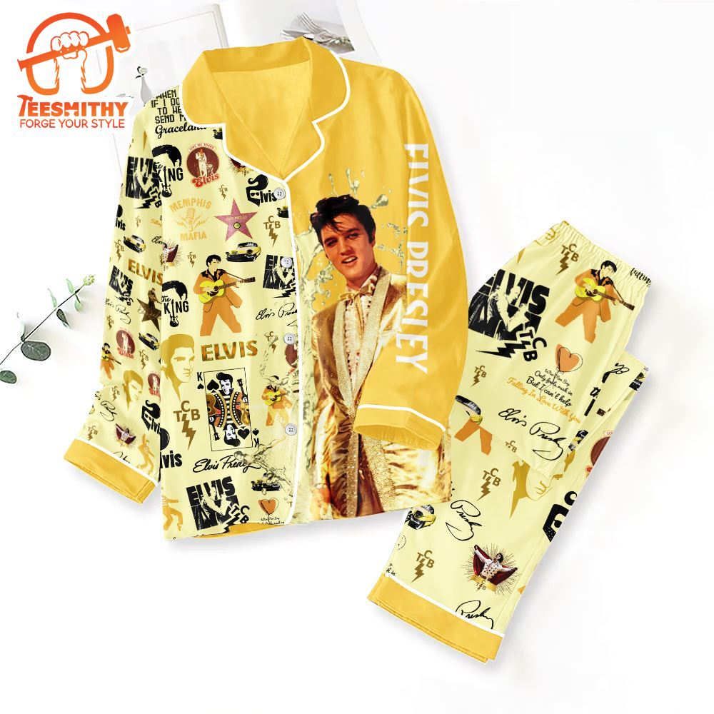 Elvis Presley Yellow Button Down Pajamas Set