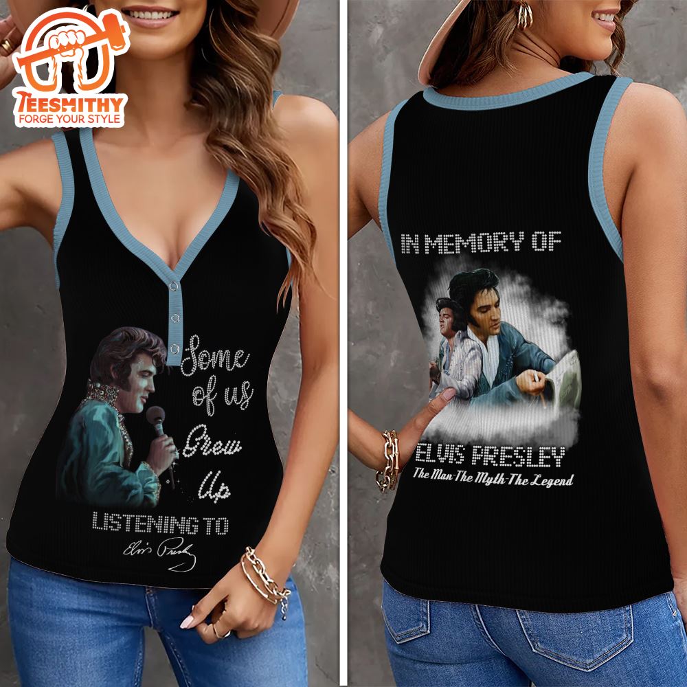 In Memory Of Elvis Presley Women V-Neck Ribbed Tank Top