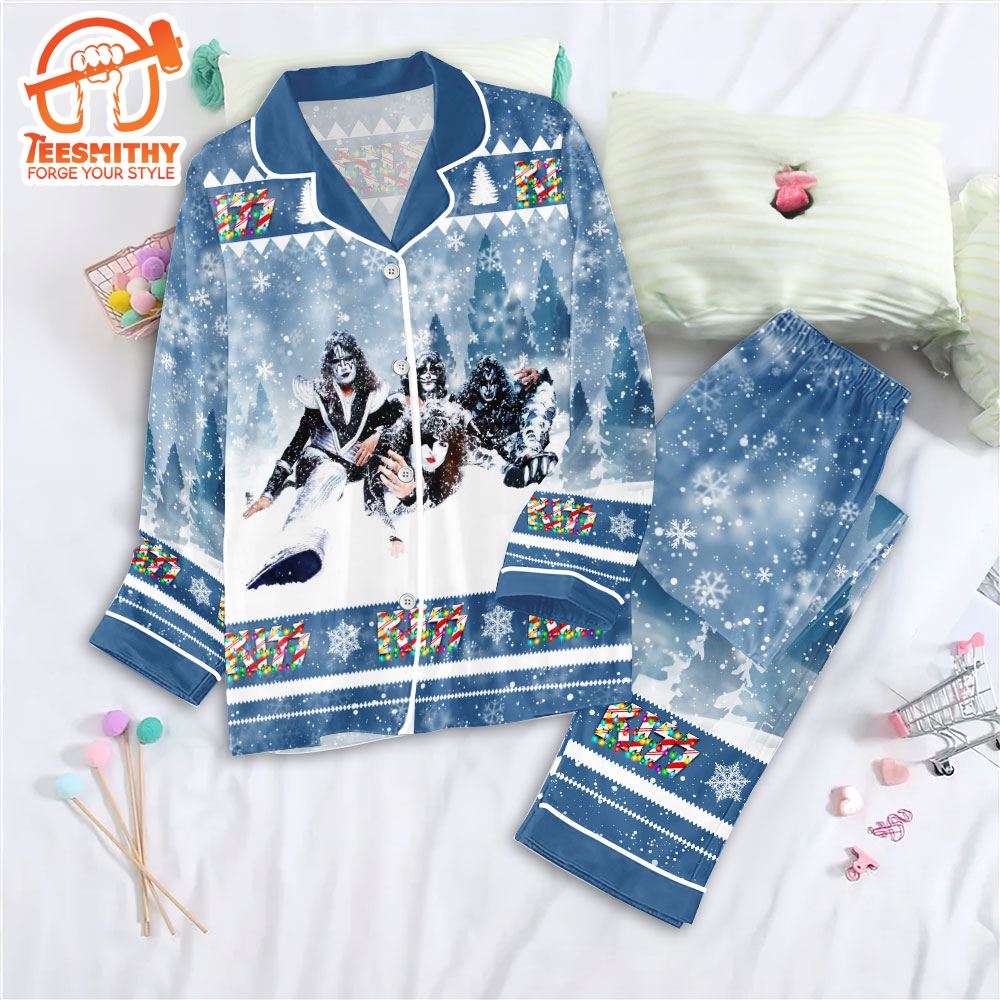 Kiss Band Blue For Fan Gifts Christmas Pajamas Set