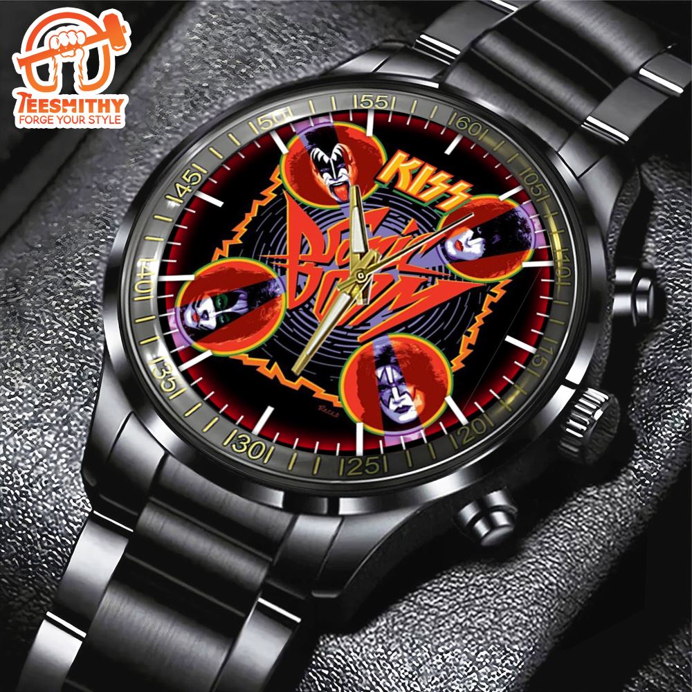 Kiss Band Faces Sketch Men’s Black Stainless Steel Watch