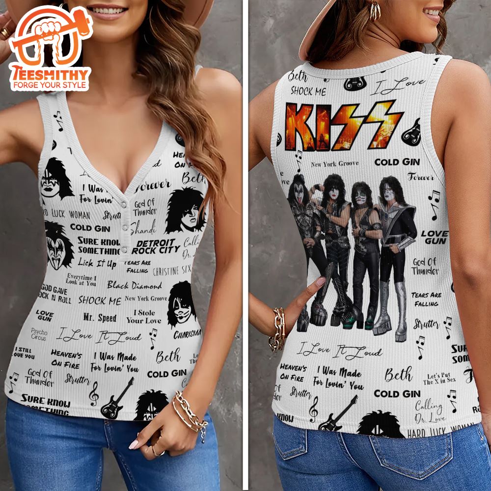 Kiss Band Women V-Neck Ribbed Tank Top