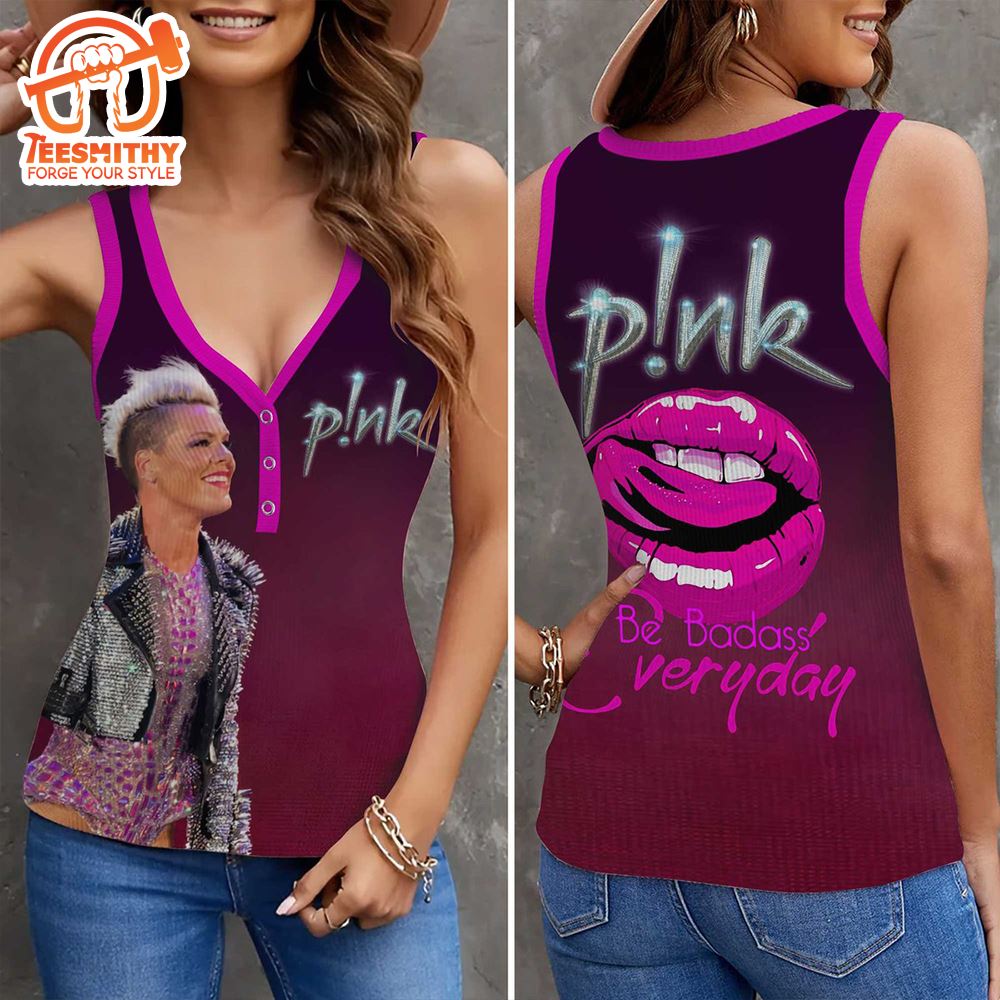 P!nk Women V-Neck Ribbed Tank Top