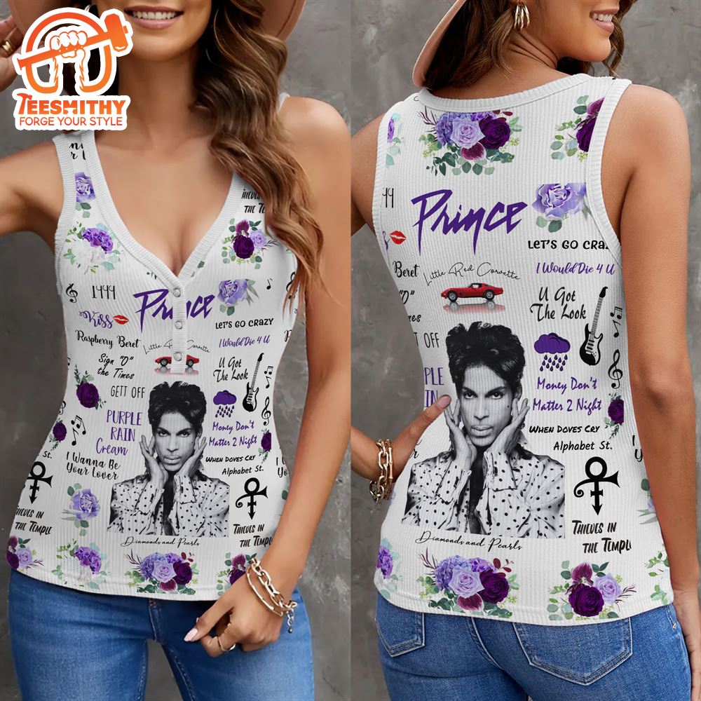 Prince Women Album Song HOT V-Neck Ribbed Tank Top