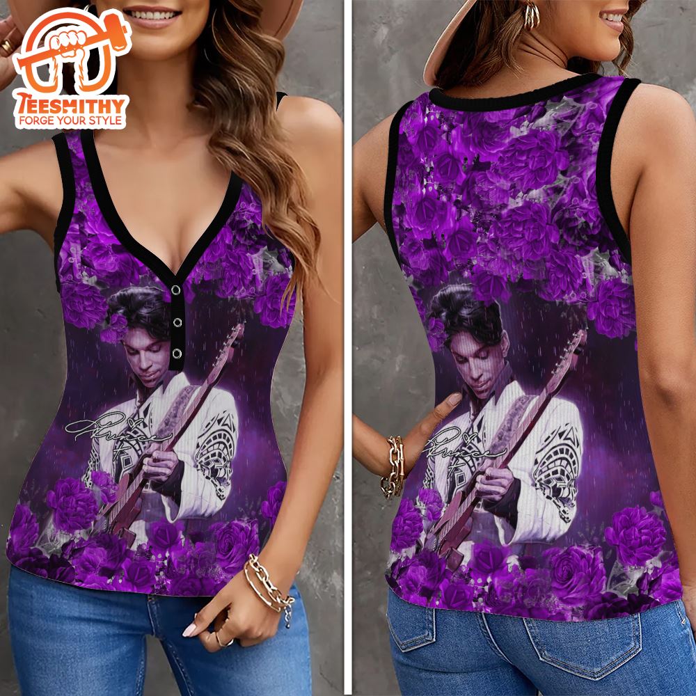 Prince Women Singer Tour 2024 V-Neck Ribbed Tank Top