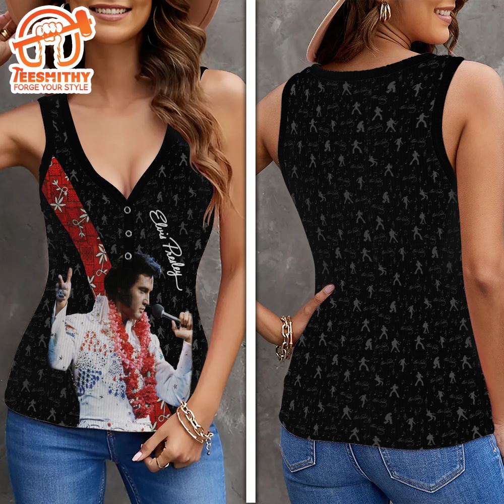 Real Women Love Rock And Roll Smart Women Love Elvis Presley V-Neck Ribbed Tank Top