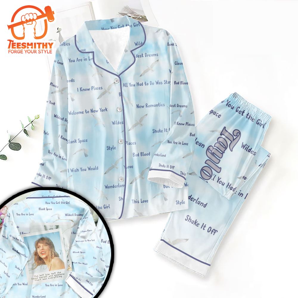 Taylor Swift Blue Button Down Pajamas Set