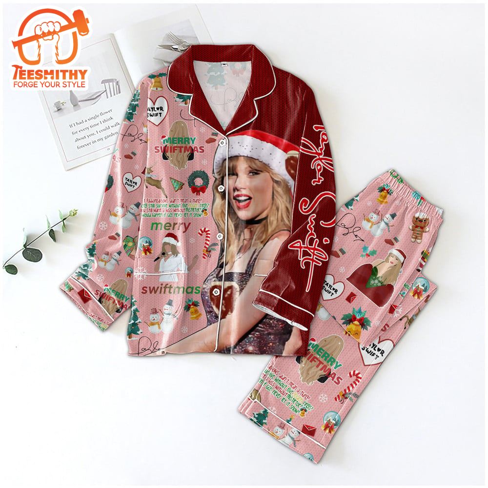 Taylor Swift Xmas Hat Button Down Pajamas Set