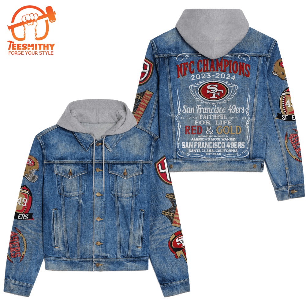 49Ers Premium Hooded Denim Jacket – San Francisco Football Apparel