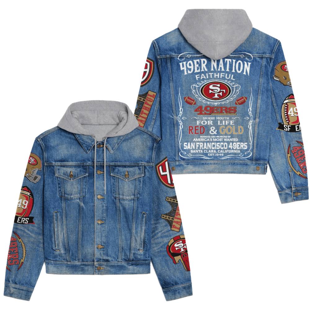 49Ers Premium Hooded Denim Jacket – San Francisco Football Apparel V1