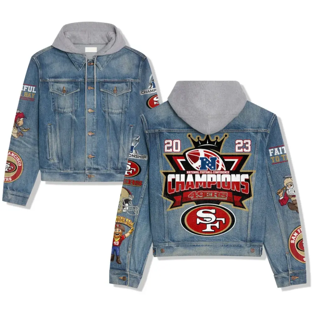 49Ers Premium Hooded Denim Jacket – San Francisco Football Apparel Version 1