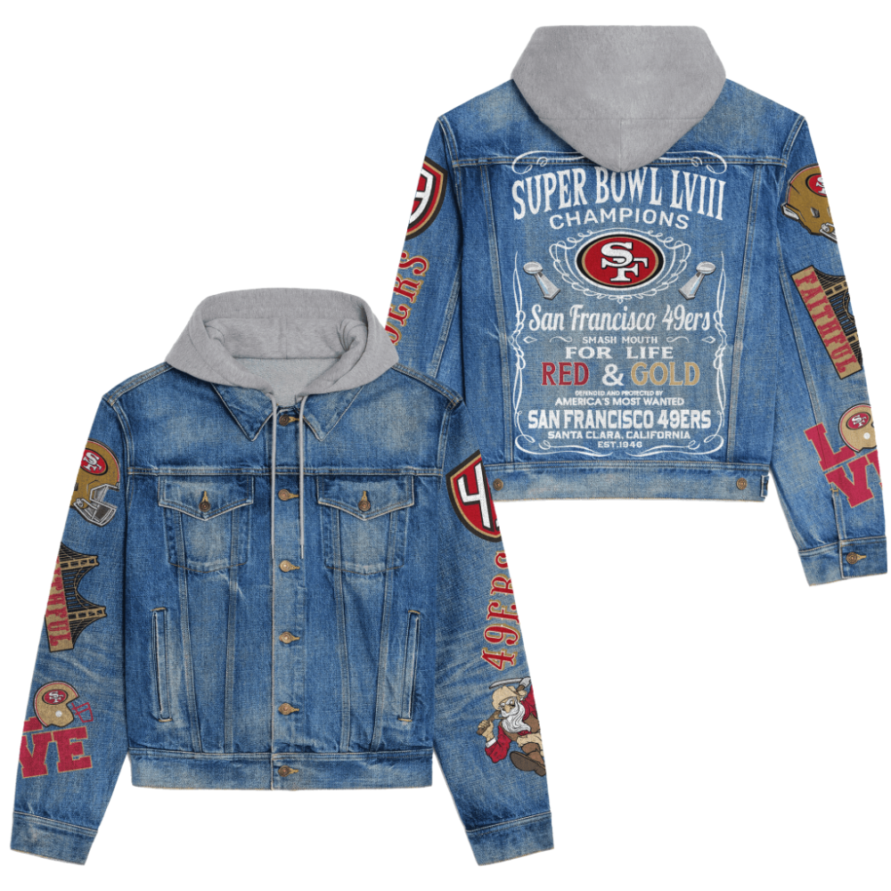 49Ers Premium Hooded Denim Jacket – San Francisco Football Apparel Version 1