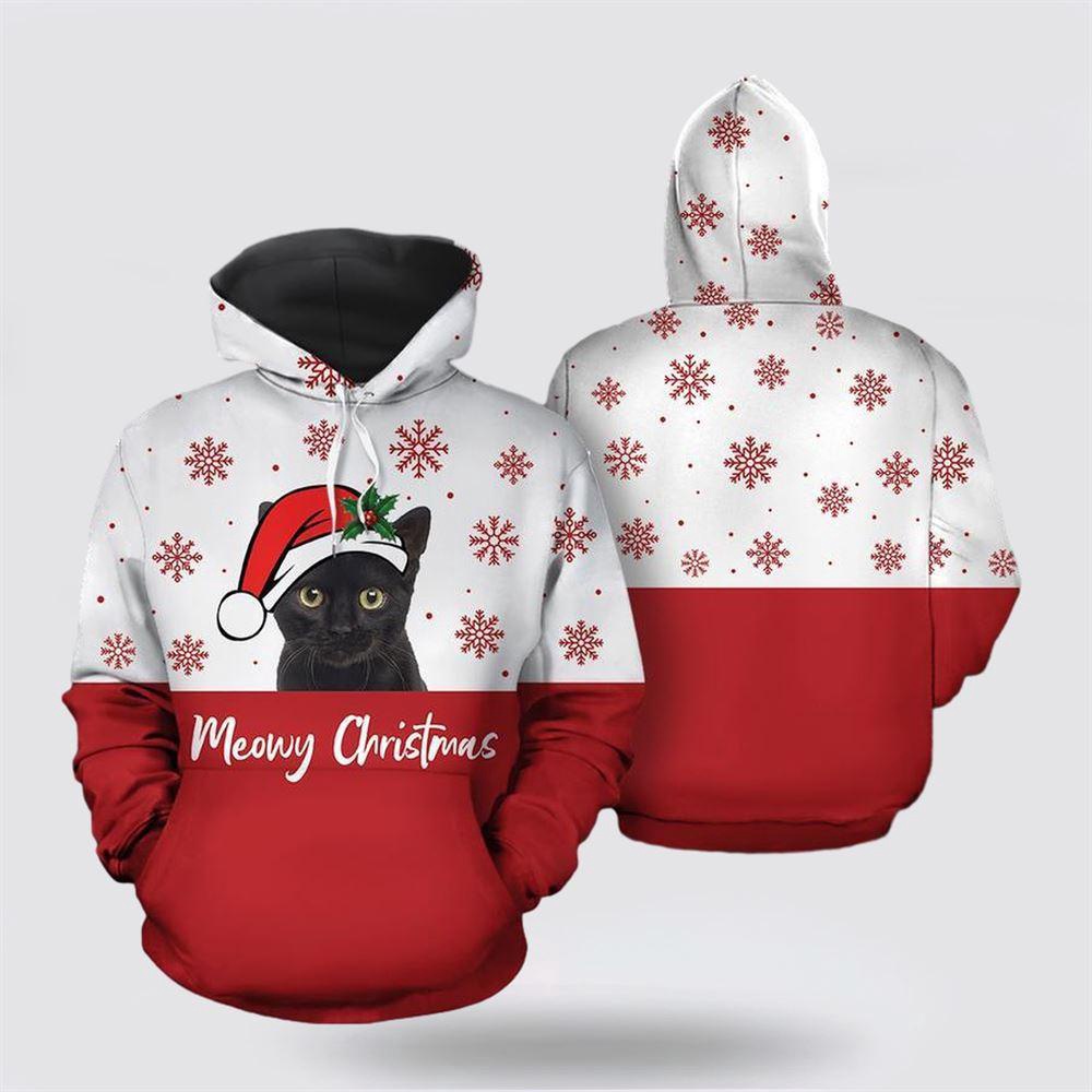 Black Cat Meowy Christmas 3D All Over Print Hoodie