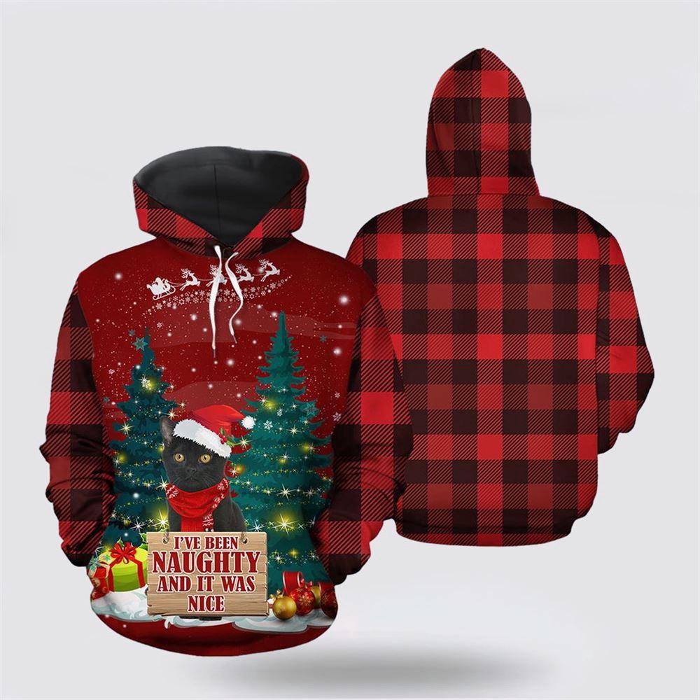 Black Cat Naughty Christmas All Over Print Hoodie