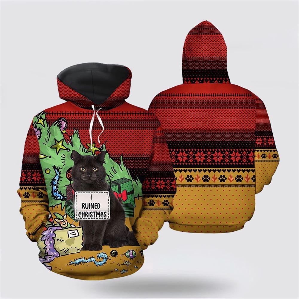 Black Cat Ruined Christmas All Over Print 3D Hoodie