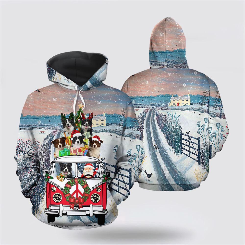 Border Collie Santa Christmas All Over Print 3D Hoodie