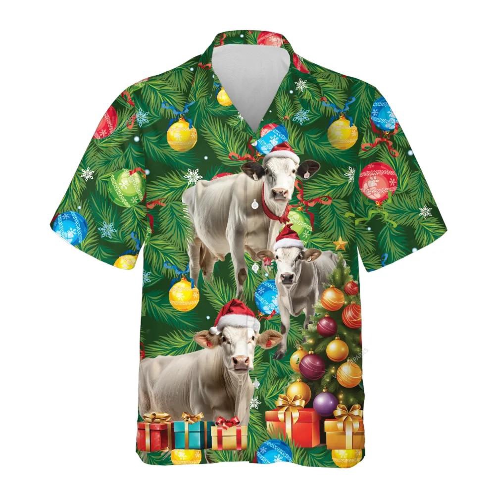 Brahman Cow Christmas Tree Hawaiian Beach Shirts