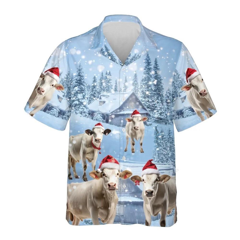 Brahman Cow Snowy Christmas Hawaiian Beach Shirts