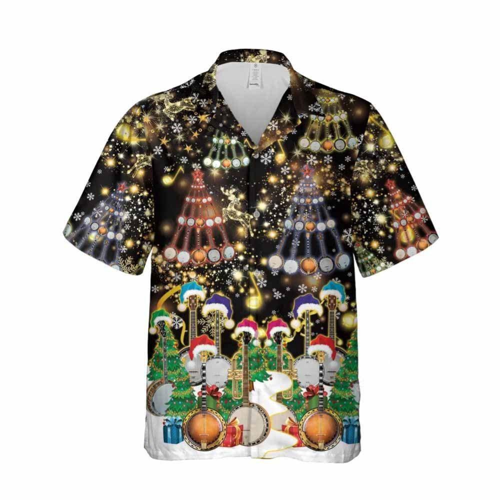 Christmas Banjo Music Button Down Hawaiian Shirt