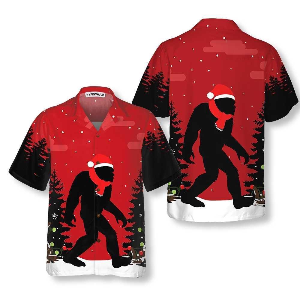 Christmas Bigfoot In The Forest Hawaiian Shirt