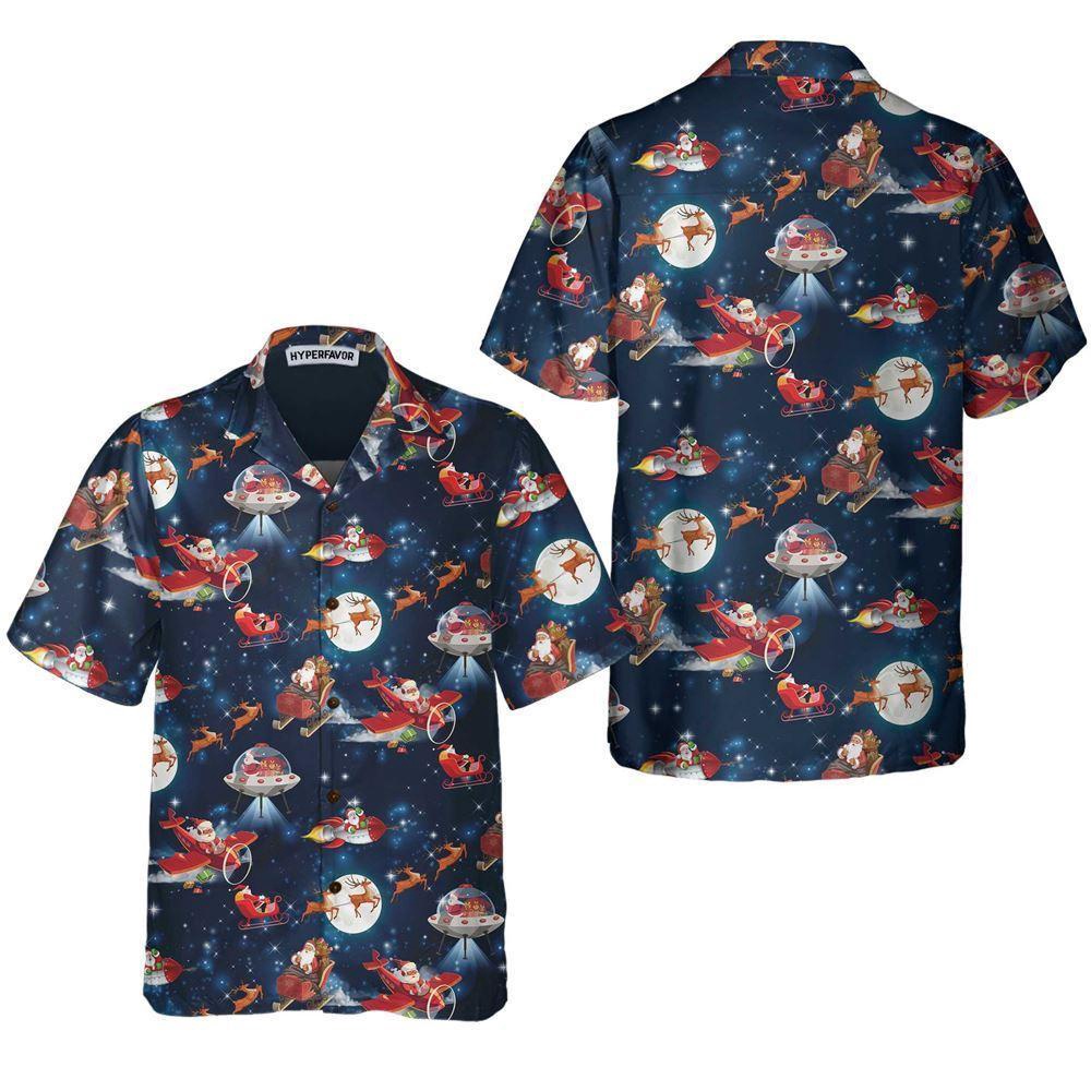 Christmas In Space Christmas Hawaiian Shirt With Santa Claus And Reindeer Pattern