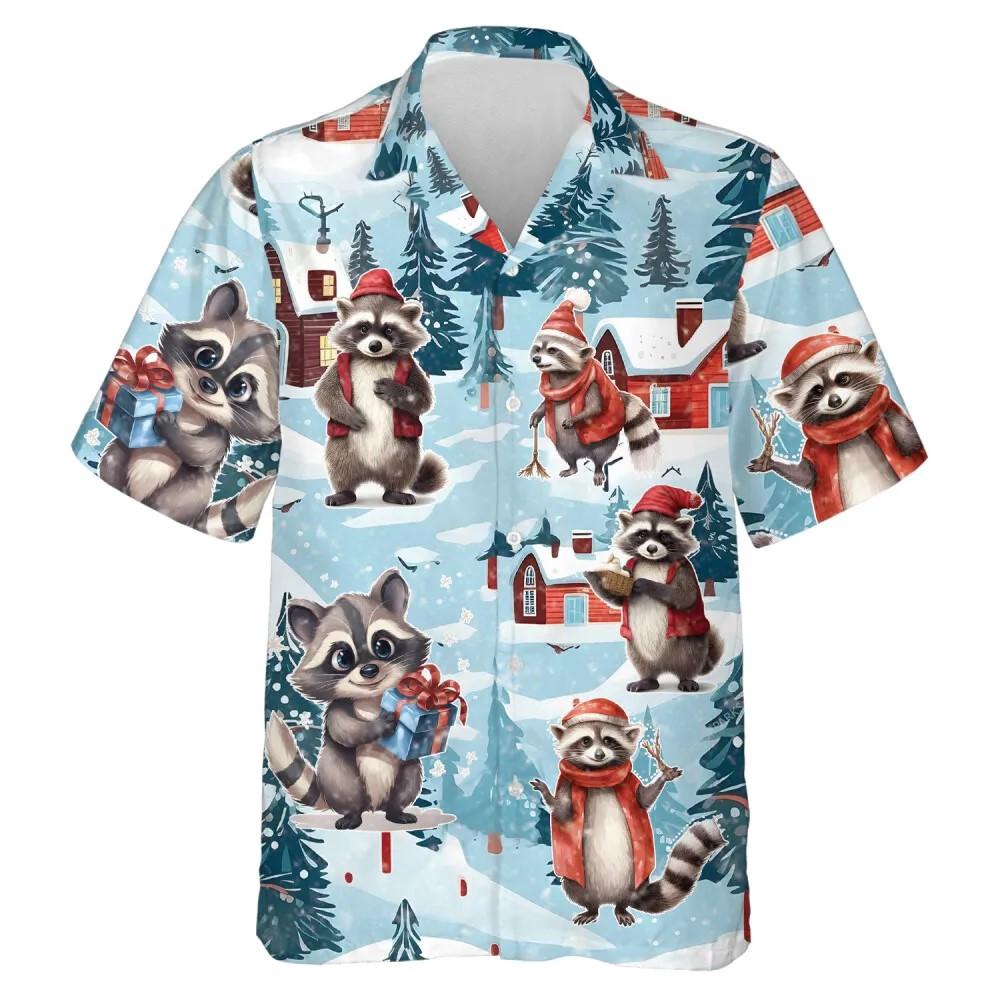 Christmas Raccoon Snowy Raccoon Summer Hawaiian Shirt