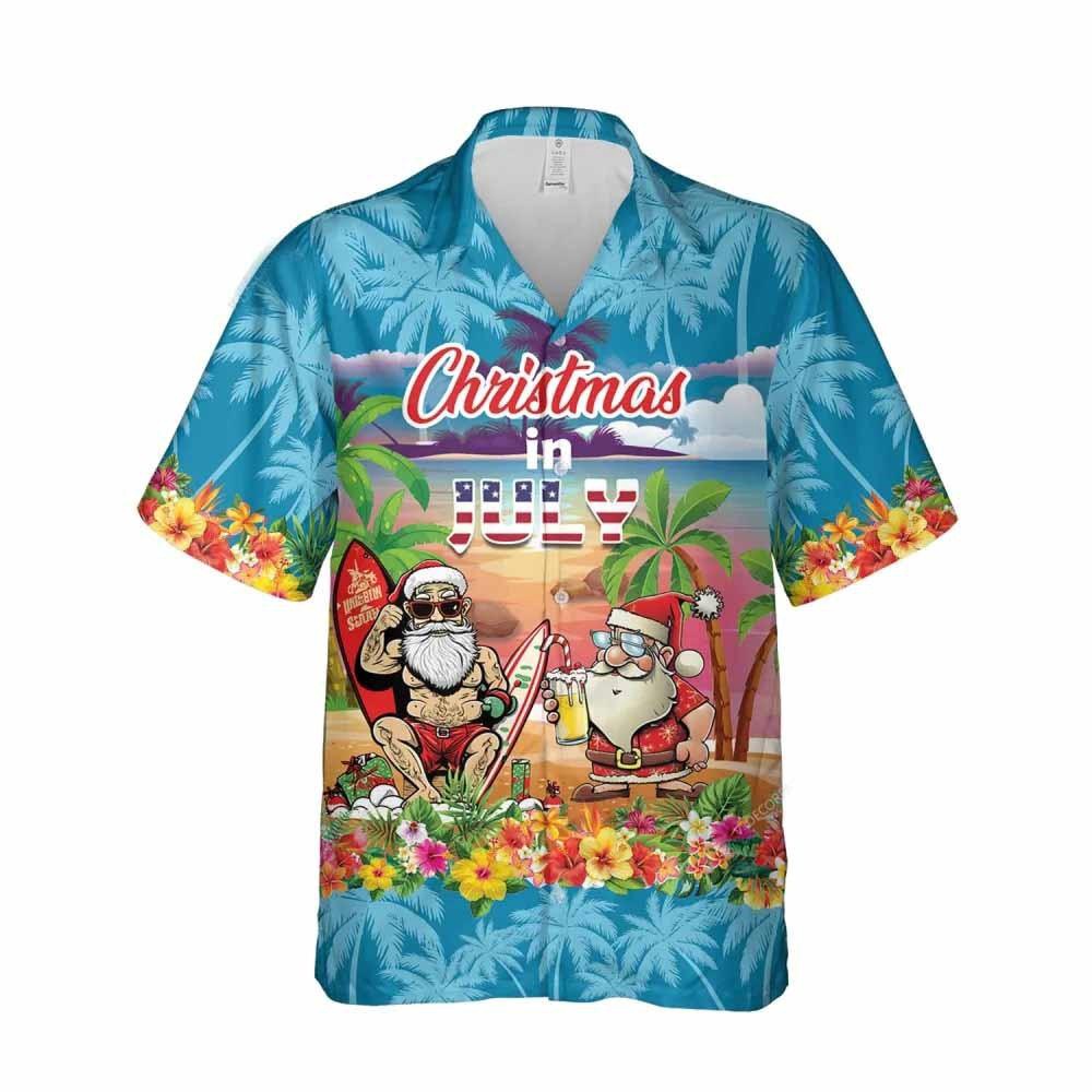 Christmas Santa Claus Surfing Hawaiian Shirt