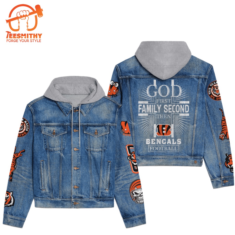 Cincinnati Bengals Men’s Premium Hooded Denim Jacket Version 1