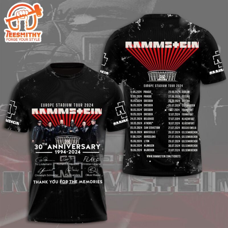 Europe Stadium Tour 2024 Rammstein 30th Anniversary 1994-2024 Thank You For The Memories 3D T-Shirt