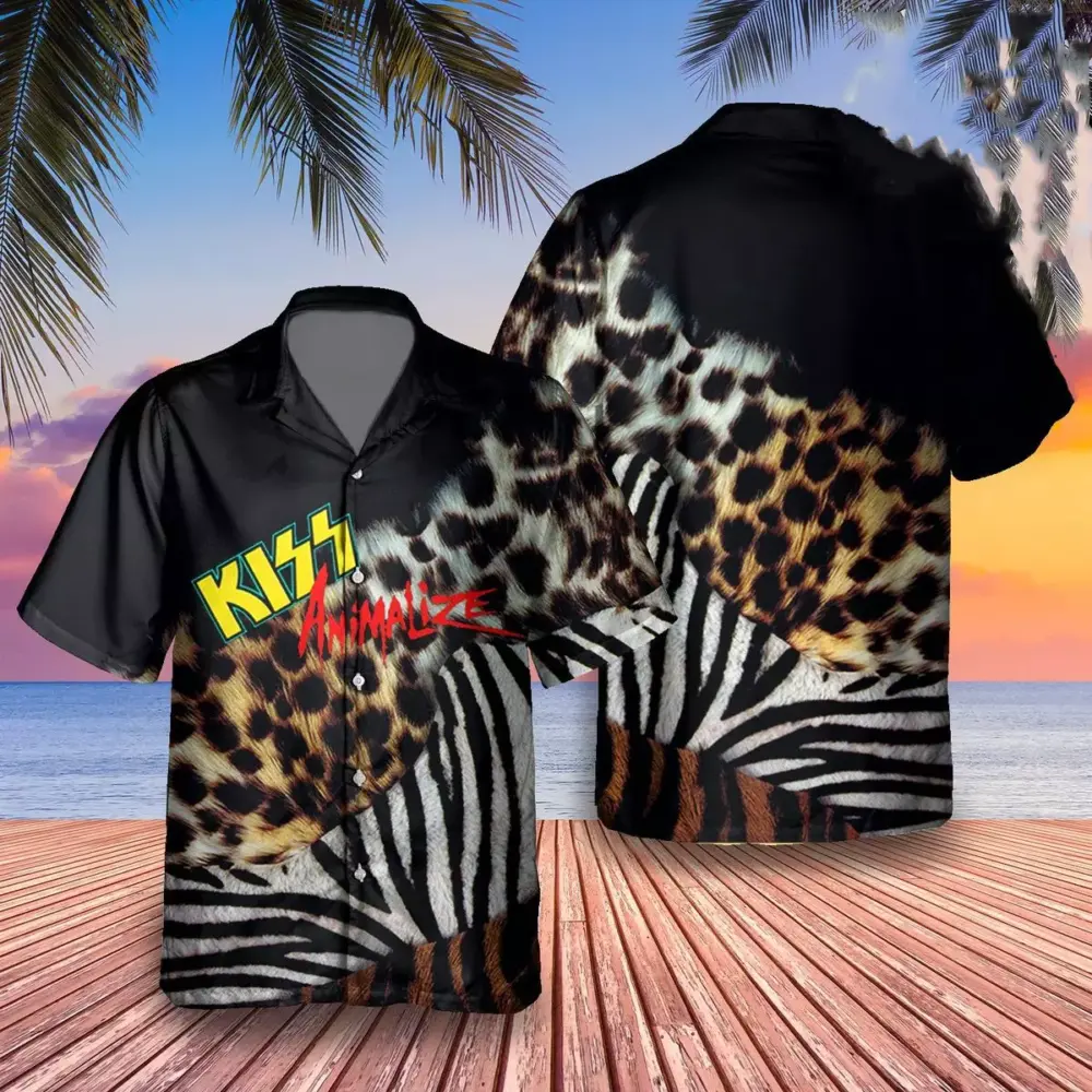 Kiss Animalize Album Cover Men’s Short Sleeve Aloha Shirts