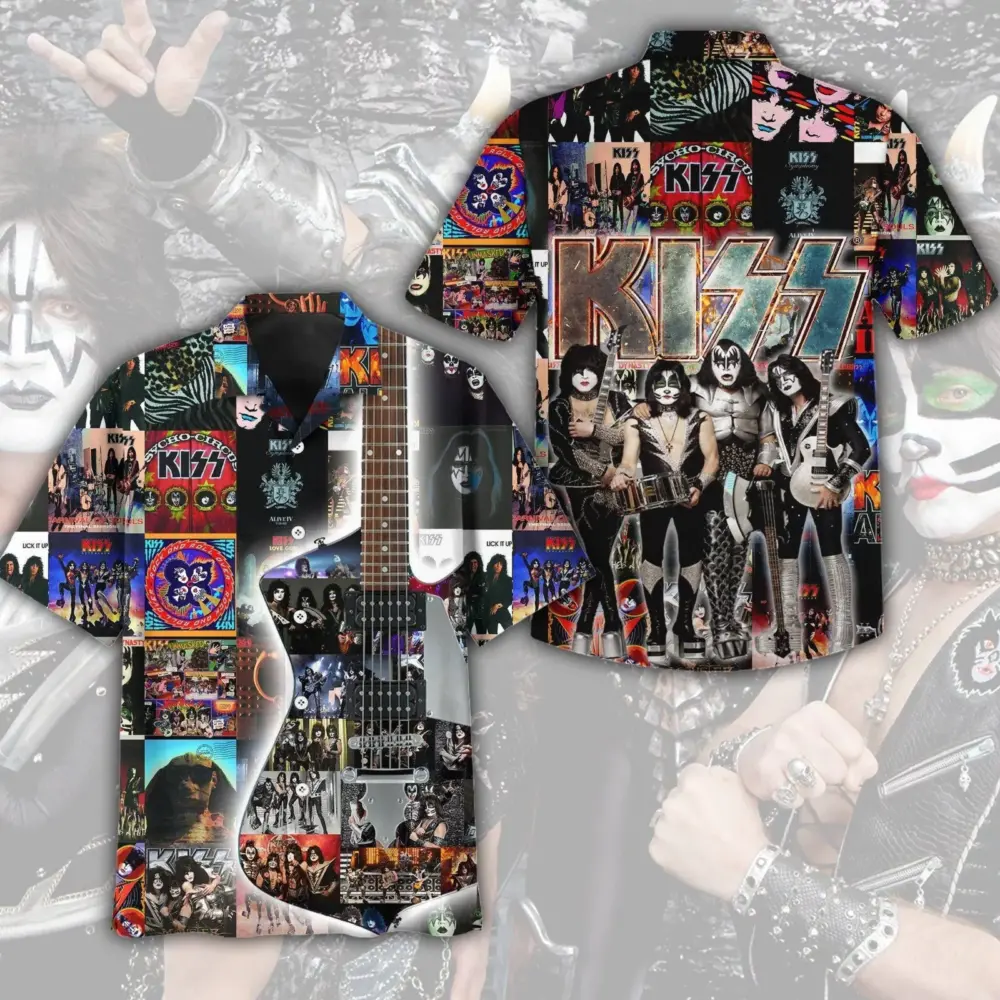 Kiss Band All The Albums Men’s Short Sleeve Aloha Shirts