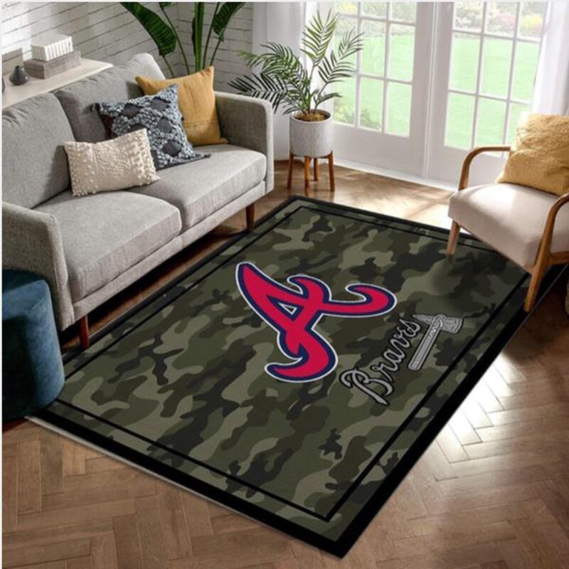 MLB Atlanta Braves Area Rug Logo Camo Style Rug Room Carpet Custom Area Floor Home Decor