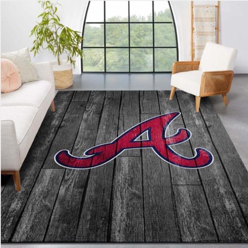 MLB Atlanta Braves Area Rug Logo Grey Wooden Style Style Nice Gift Home Decor
