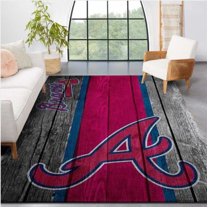 MLB Atlanta Braves Area Rug Logo Wooden Style Style Nice Gift Home Decor