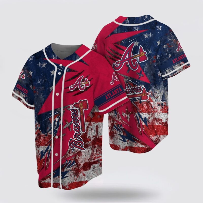 MLB Atlanta Braves Baseball Jersey With US Flag For Fans Jersey
