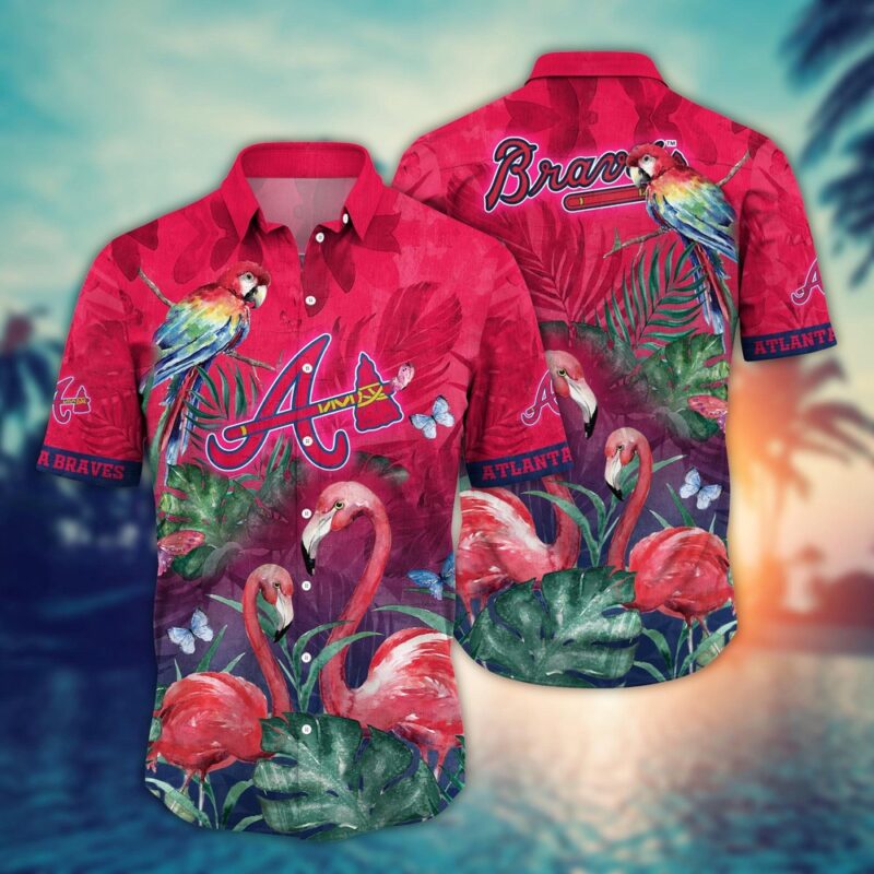 MLB Atlanta Braves Hawaiian Shirt Flower Pink Crane Pattern For Fans