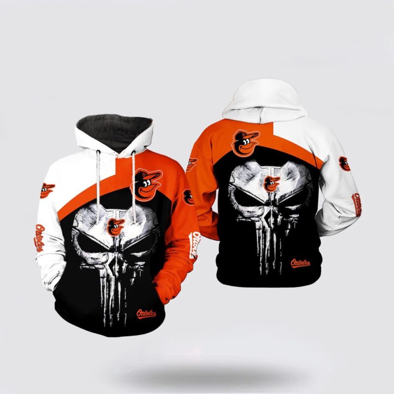 MLB Baltimore Orioles 3D Hoodie Skull Punisher For Fans MLB