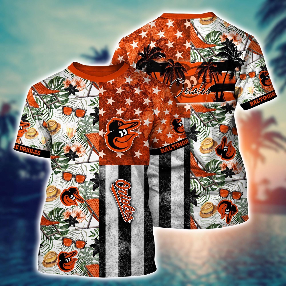 MLB Baltimore Orioles 3D T-Shirt Tropical Triumph Threads For Fans Sports