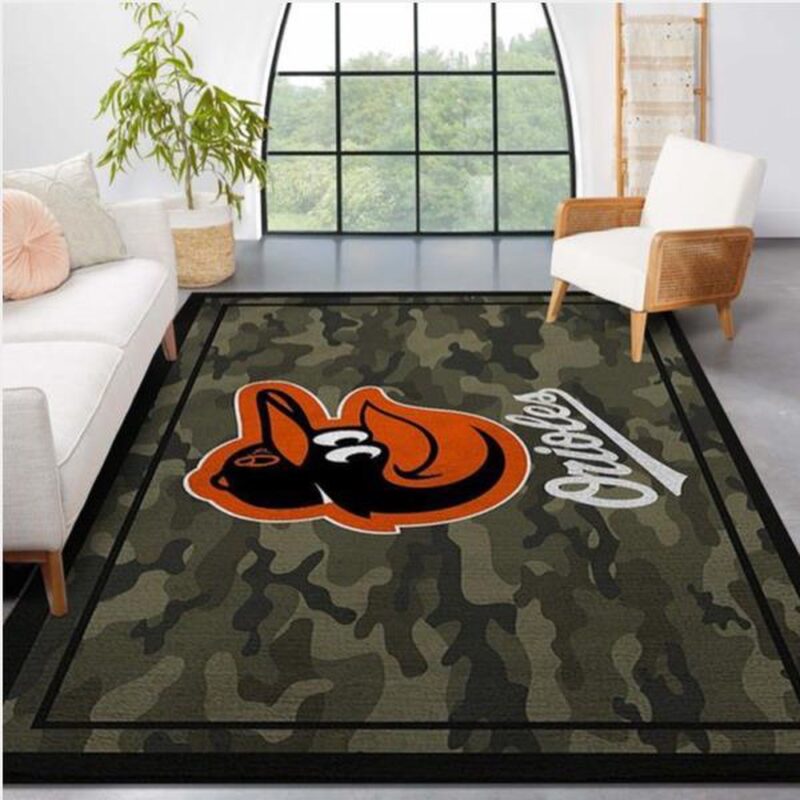MLB Baltimore Orioles Area Rug Logo Camo Style Nice Gift Home Decor