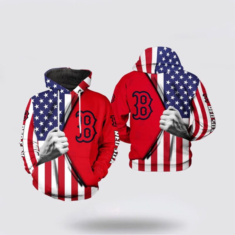MLB Boston Red Sox 3D Hoodie US Flag For Fan MLB