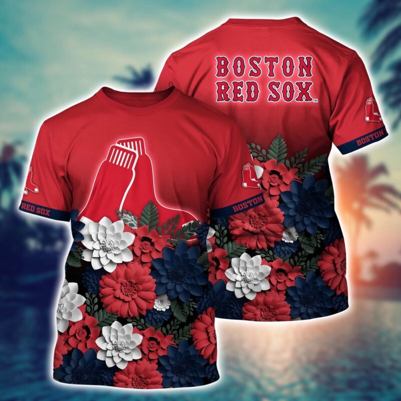 MLB Boston Red Sox 3D T-Shirt Floral Vibes For Fans Sports