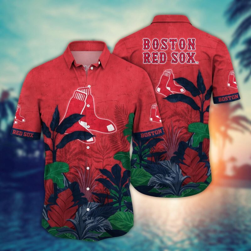 MLB Boston Red Sox Hawaiian Shirt Flower Tropical Trees Pattern For Fans