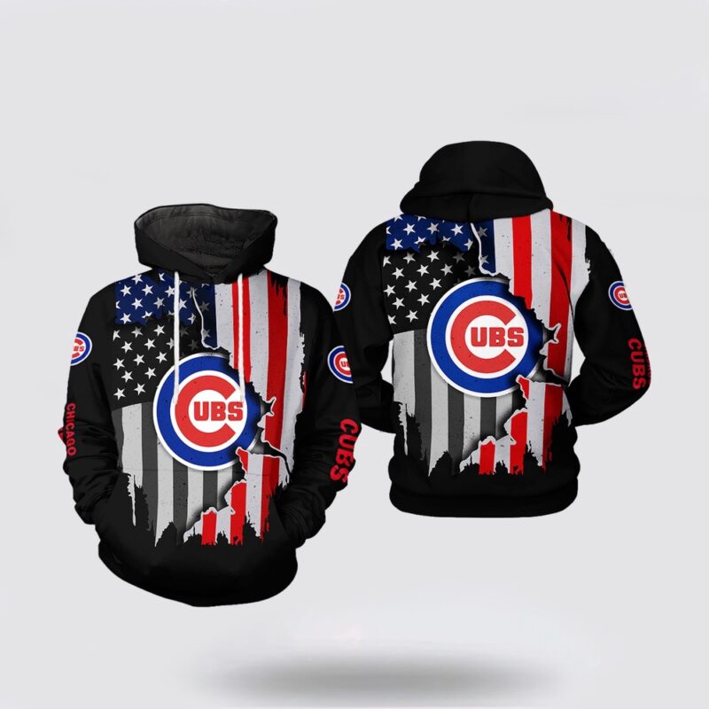 MLB Chicago Cubs 3D Hoodie US Flag For Fan MLB