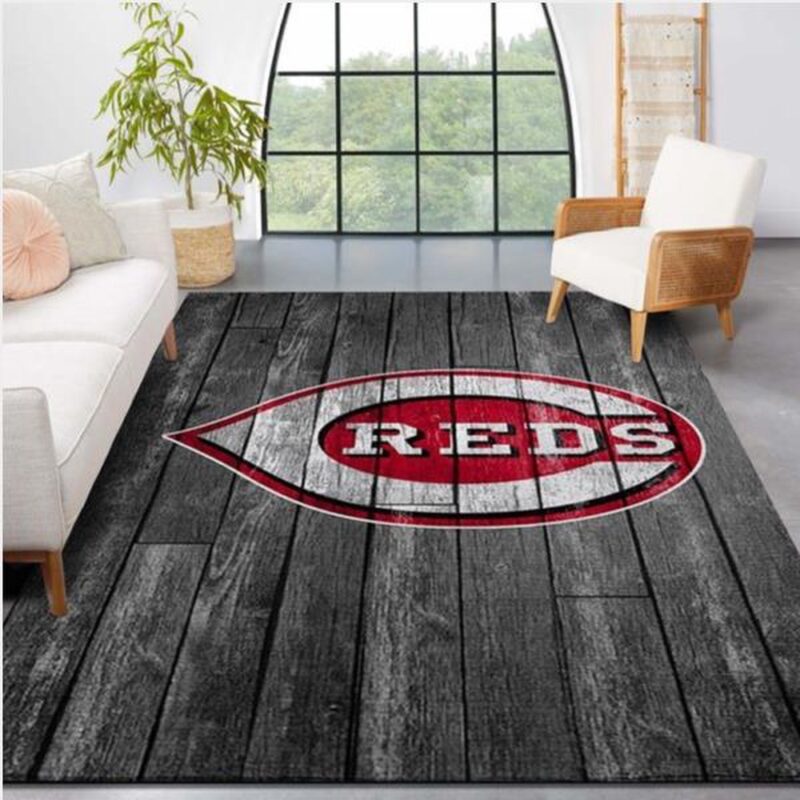 MLB Cincinnati Reds Area Rug Logo Grey Wooden Style Style Nice Gift Home Decor