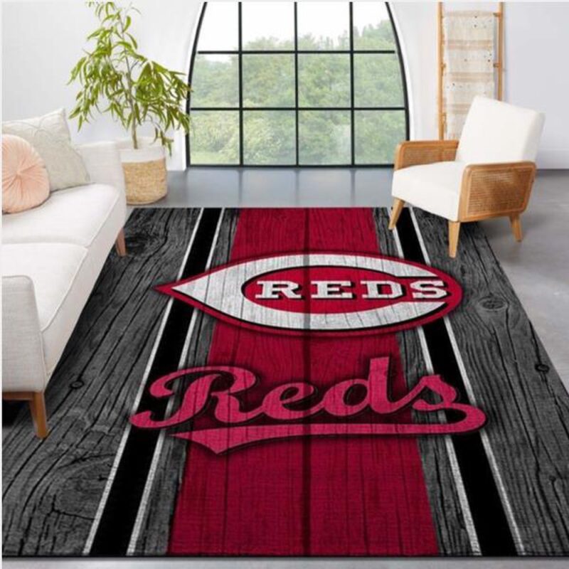 MLB Cincinnati Reds Area Rug Logo Wooden Style Style Nice Gift Home Decor