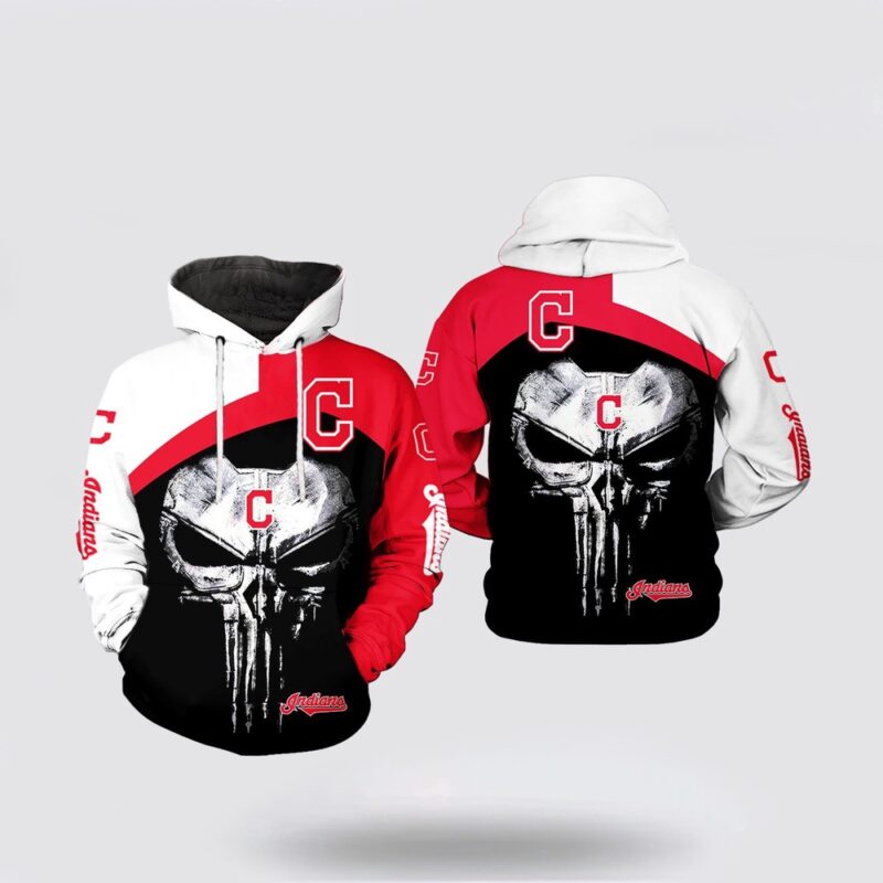 MLB Cleveland Indians 3D Hoodie Skull Punisher For Fans MLB