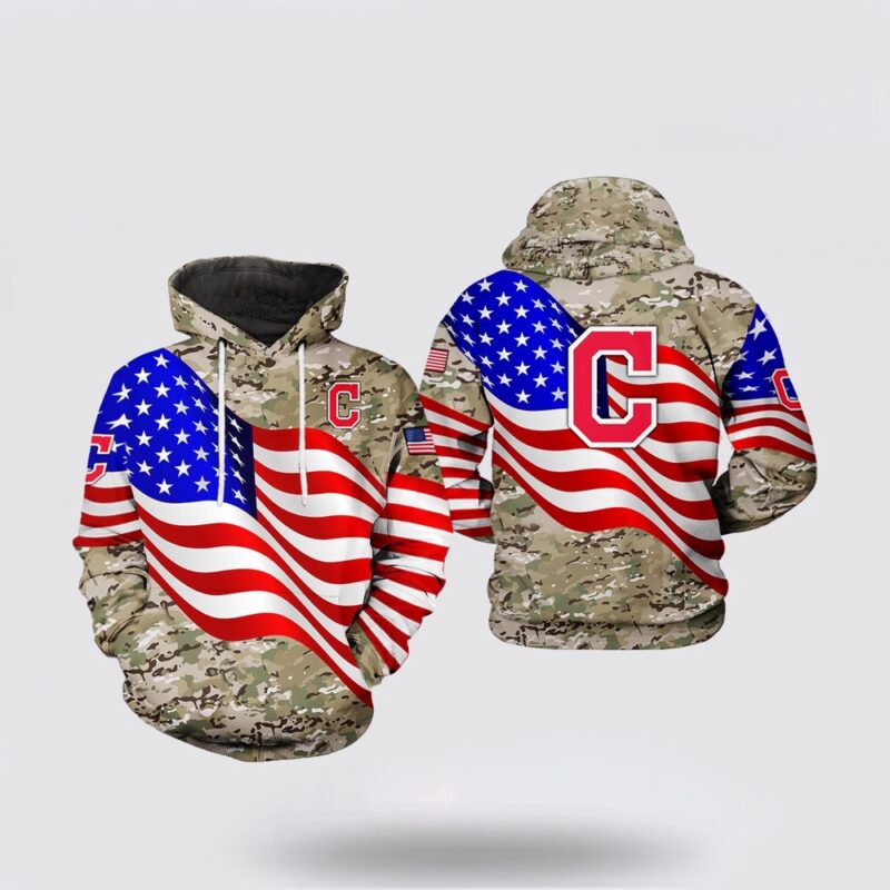 MLB Cleveland Indians 3D Hoodie US Flag Camo Veteran Gift For Fan MLB