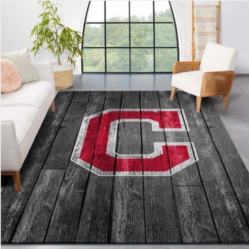 MLB Cleveland Indians Area Rug Logo Grey Wooden Style Style Nice Gift Home Decor