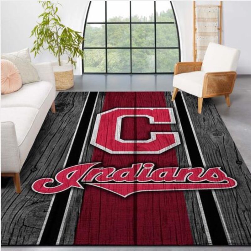 MLB Cleveland Indians Area Rug Logo Wooden Style Style Nice Gift Home Decor