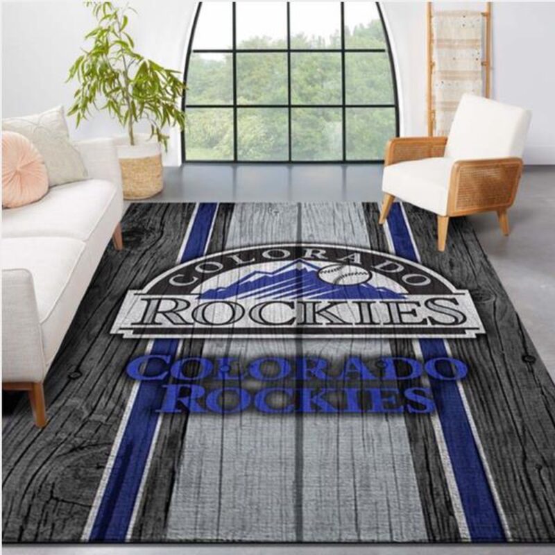 MLB Colorado Rockies Area Rug Logo Wooden Style Style Nice Gift Home Decor