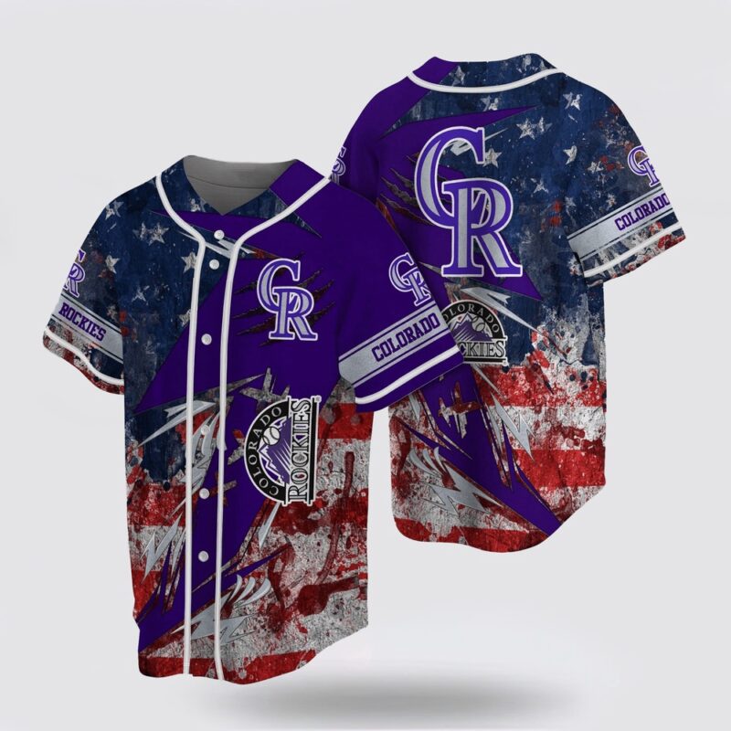 MLB Colorado Rockies Baseball Jersey With US Flag For Fans Jersey